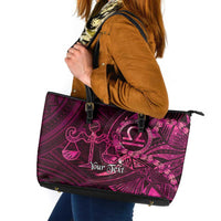 Personalised Polynesia Zodiac Libra Leather Tote Bag Galaxy Polynesian Pattern Chest Tattoo Style LT14 Pink - Polynesian Pride