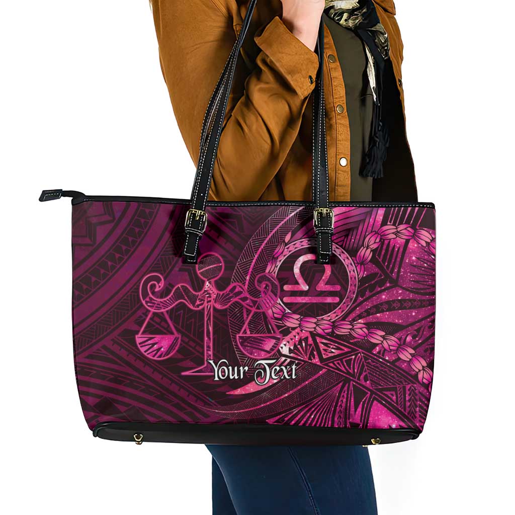 Personalised Polynesia Zodiac Libra Leather Tote Bag Galaxy Polynesian Pattern Chest Tattoo Style LT14 - Polynesian Pride