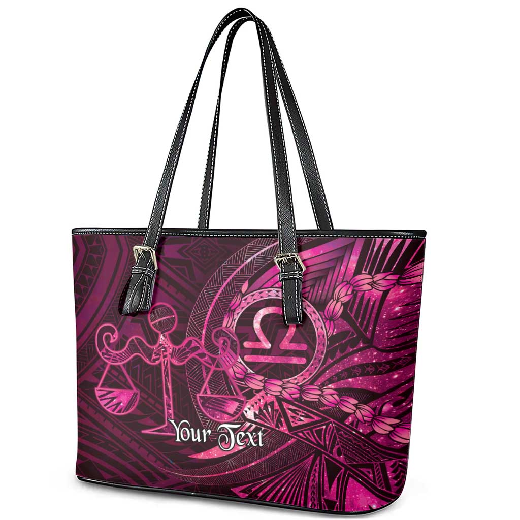 Personalised Polynesia Zodiac Libra Leather Tote Bag Galaxy Polynesian Pattern Chest Tattoo Style LT14 - Polynesian Pride