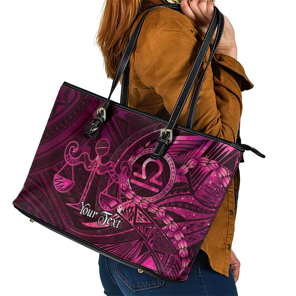 Personalised Polynesia Zodiac Libra Leather Tote Bag Galaxy Polynesian Pattern Chest Tattoo Style LT14 - Polynesian Pride