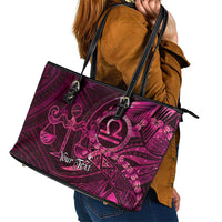 Personalised Polynesia Zodiac Libra Leather Tote Bag Galaxy Polynesian Pattern Chest Tattoo Style LT14 - Polynesian Pride