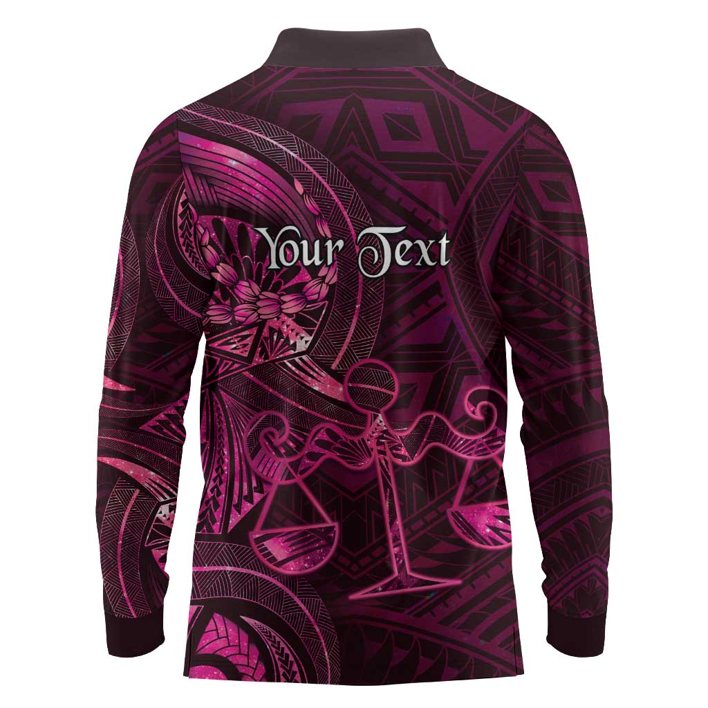 Personalised Polynesia Zodiac Libra Long Sleeve Polo Shirt Galaxy Polynesian Pattern Chest Tattoo Style LT14 - Polynesian Pride