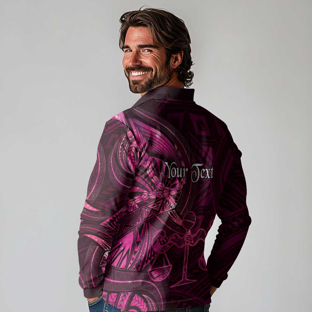 Personalised Polynesia Zodiac Libra Long Sleeve Polo Shirt Galaxy Polynesian Pattern Chest Tattoo Style LT14 - Polynesian Pride