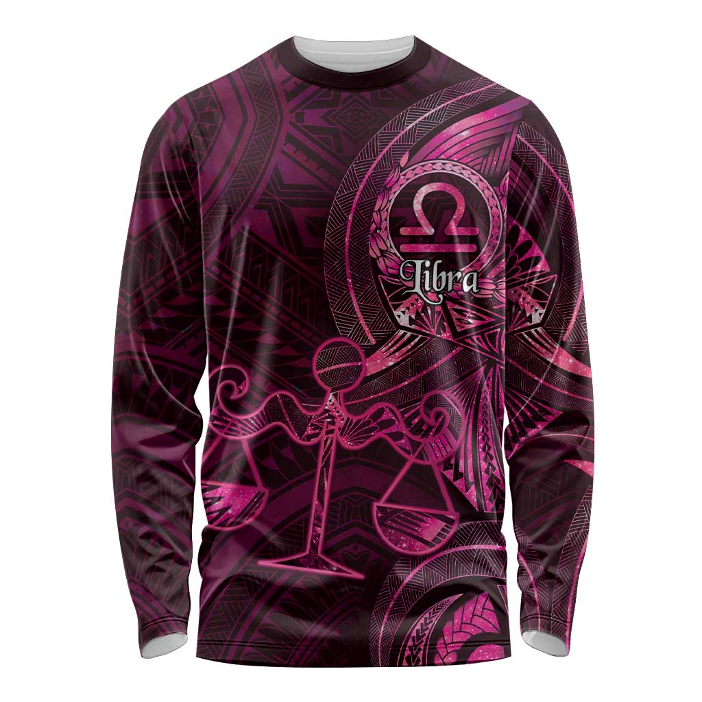 Personalised Polynesia Zodiac Libra Long Sleeve Shirt Galaxy Polynesian Pattern Chest Tattoo Style