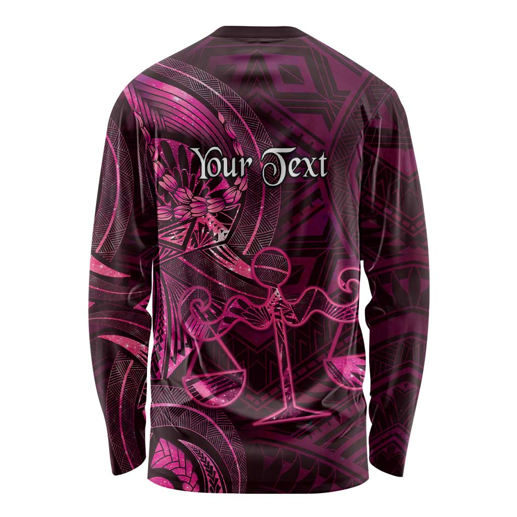 Personalised Polynesia Zodiac Libra Long Sleeve Shirt Galaxy Polynesian Pattern Chest Tattoo Style