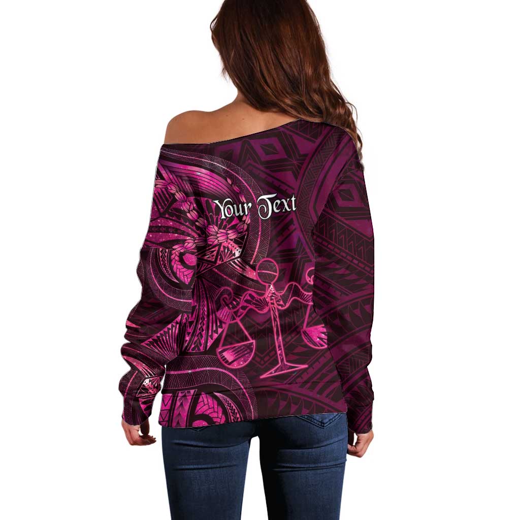 Personalised Polynesia Zodiac Libra Off Shoulder Sweater Galaxy Polynesian Pattern Chest Tattoo Style LT14 - Polynesian Pride