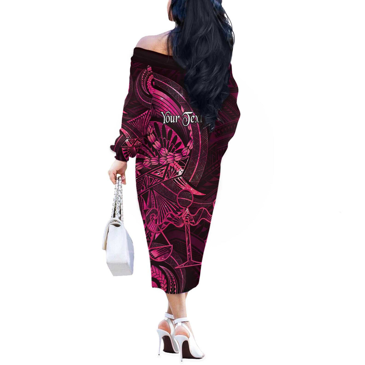 Personalised Polynesia Zodiac Libra Off The Shoulder Long Sleeve Dress Galaxy Polynesian Pattern Chest Tattoo Style LT14 - Polynesian Pride