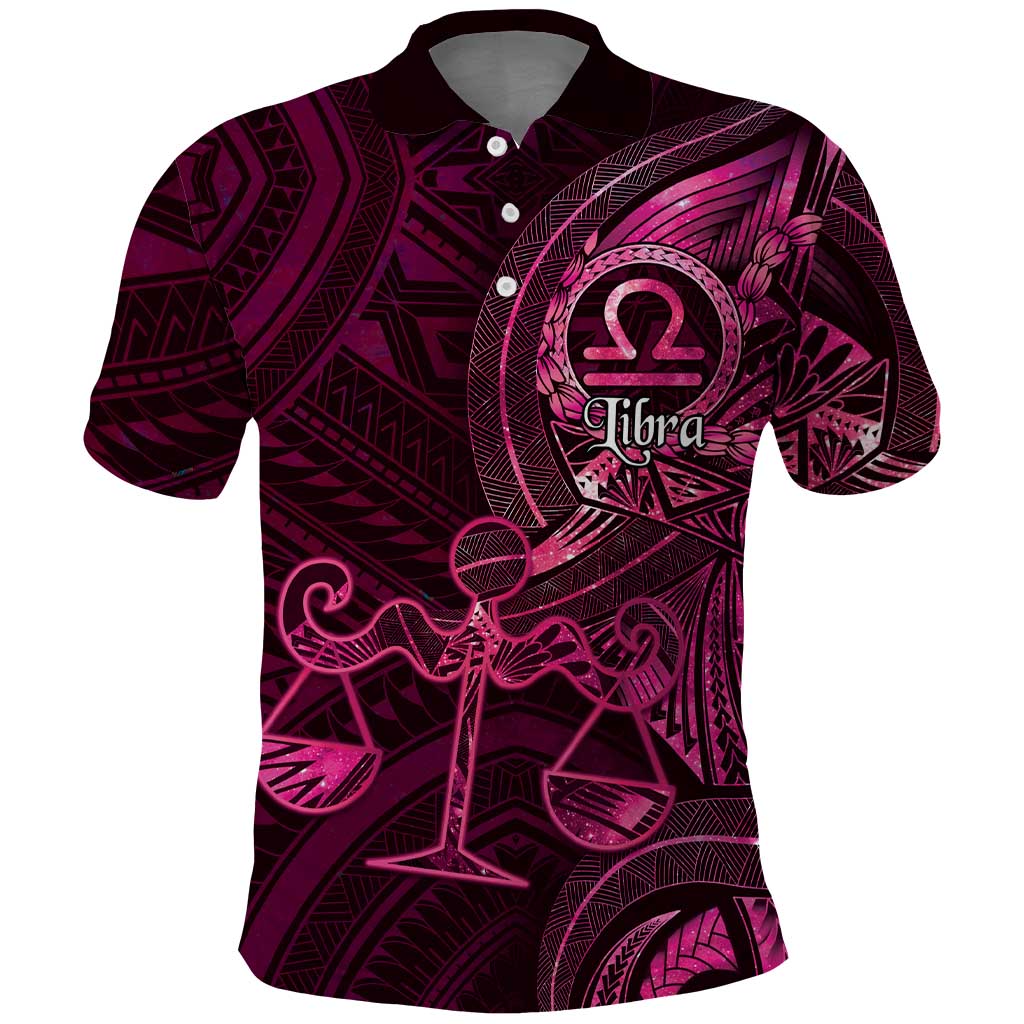 Personalised Polynesia Zodiac Libra Polo Shirt Galaxy Polynesian Pattern Chest Tattoo Style LT14 Pink - Polynesian Pride