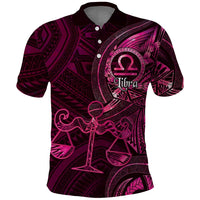 Personalised Polynesia Zodiac Libra Polo Shirt Galaxy Polynesian Pattern Chest Tattoo Style LT14 Pink - Polynesian Pride