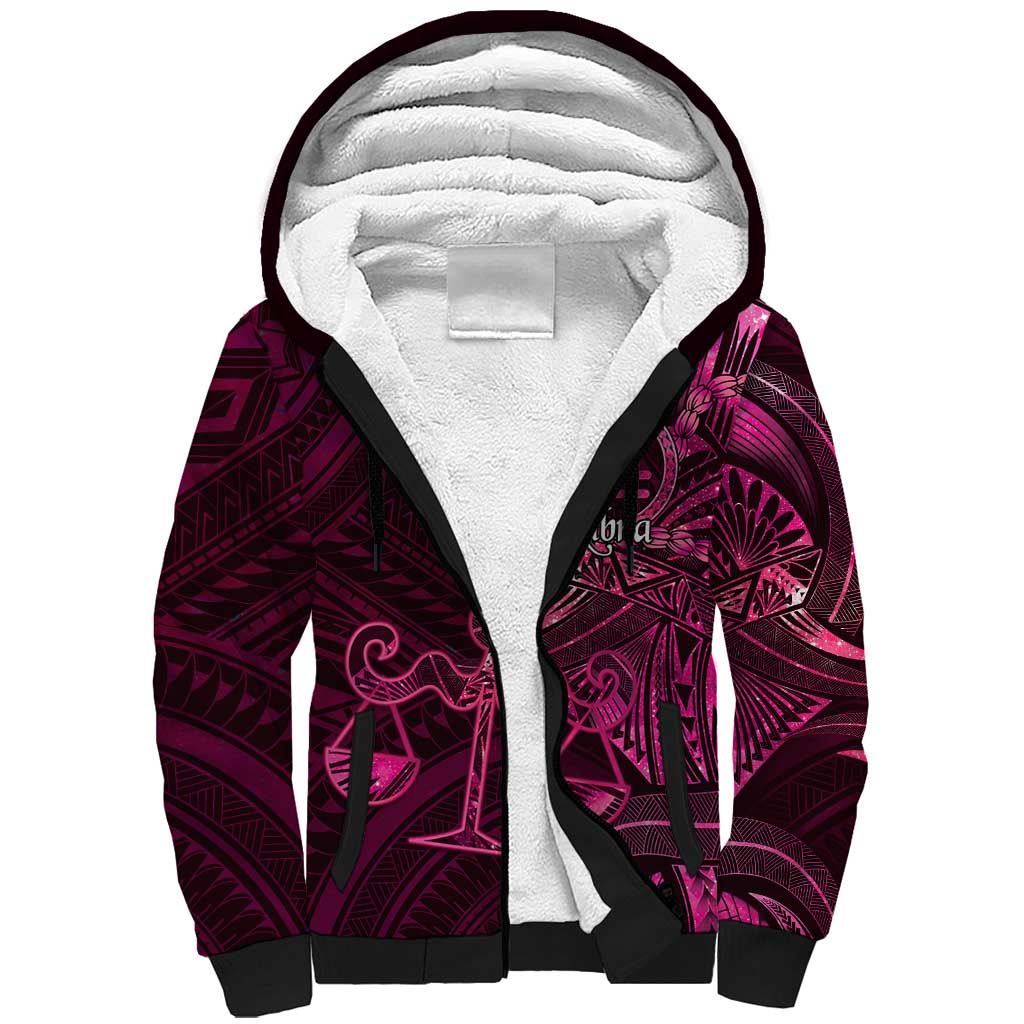 Personalised Polynesia Zodiac Libra Sherpa Hoodie Galaxy Polynesian Pattern Chest Tattoo Style LT14 Unisex Pink - Polynesian Pride