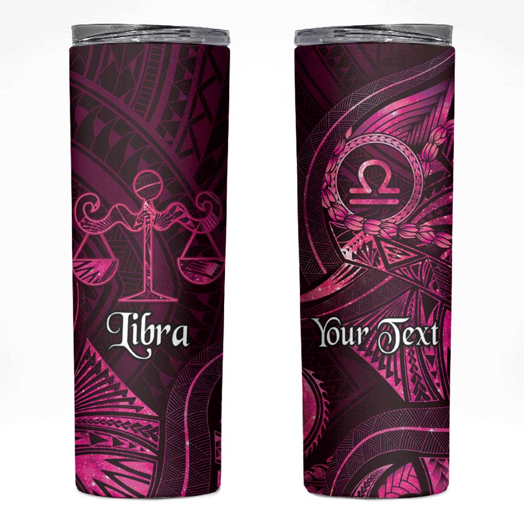 Personalised Polynesia Zodiac Libra Skinny Tumbler Galaxy Polynesian Pattern Chest Tattoo Style LT14 Pink - Polynesian Pride