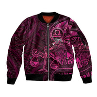 Personalised Polynesia Zodiac Libra Sleeve Zip Bomber Jacket Galaxy Polynesian Pattern Chest Tattoo Style LT14 Unisex Pink - Polynesian Pride