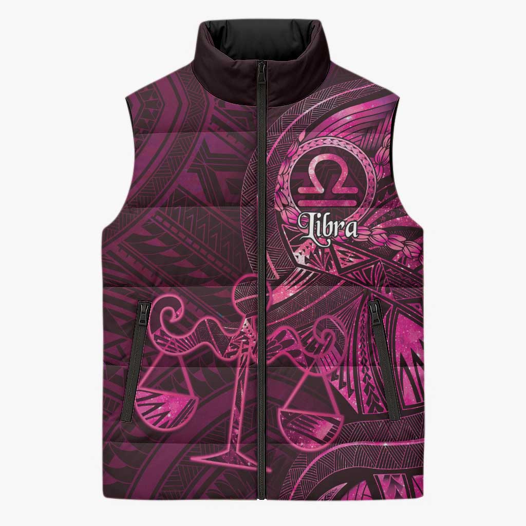 Personalised Polynesia Zodiac Libra Sleeveless Puffer Jacket Galaxy Polynesian Pattern Chest Tattoo Style LT14 Unisex Pink - Polynesian Pride