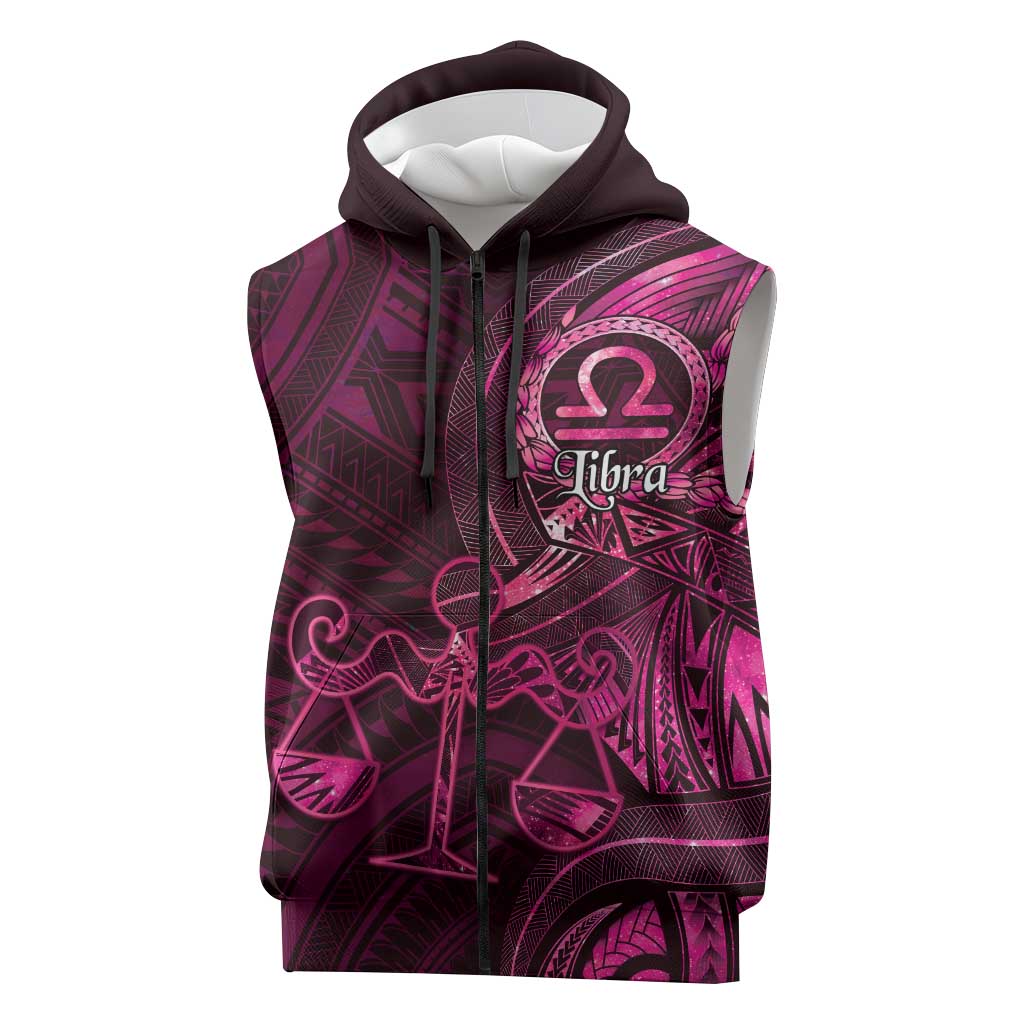 Personalised Polynesia Zodiac Libra Sleeveless Zip Hoodie Galaxy Polynesian Pattern Chest Tattoo Style LT14 Pink - Polynesian Pride