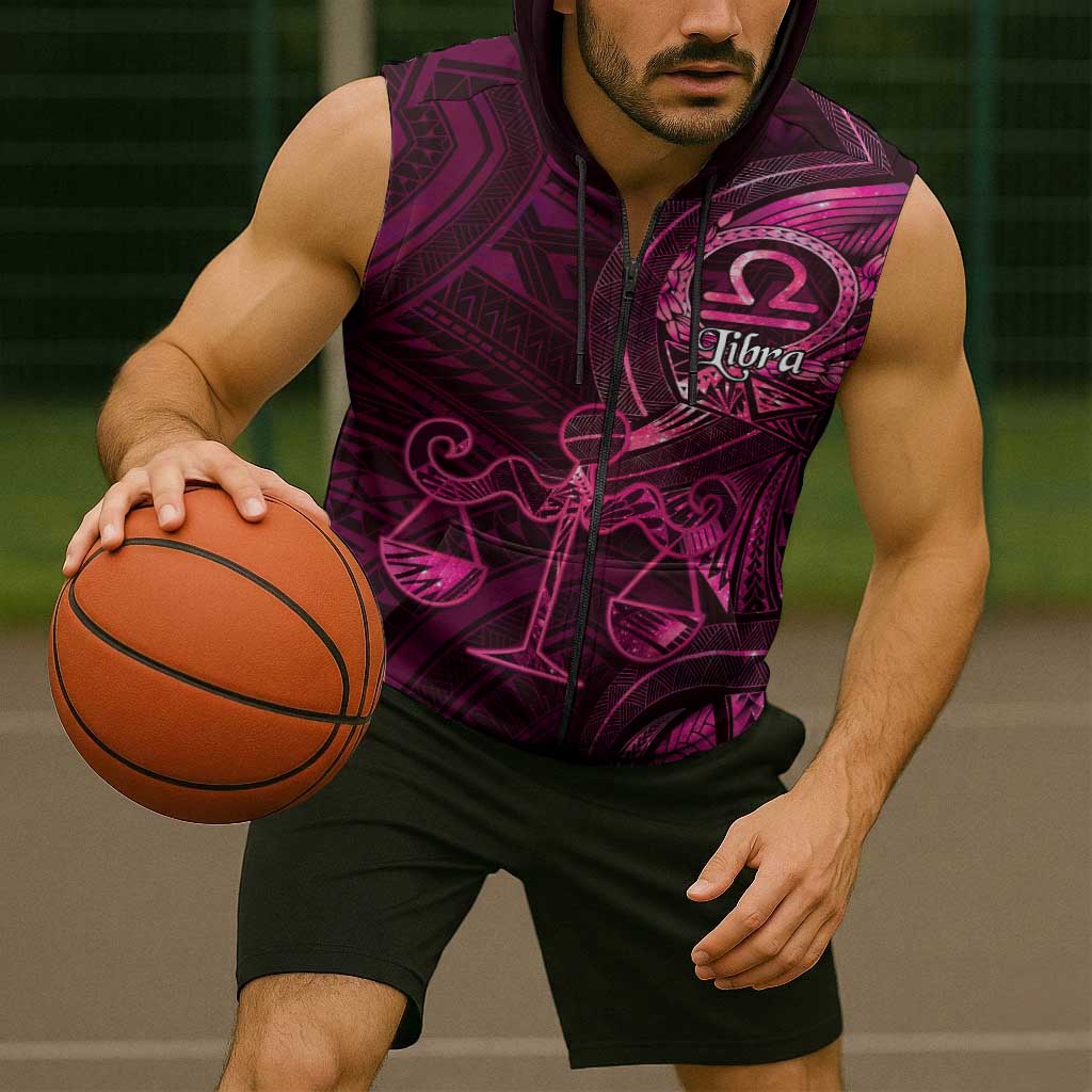 Personalised Polynesia Zodiac Libra Sleeveless Zip Hoodie Galaxy Polynesian Pattern Chest Tattoo Style LT14 - Polynesian Pride