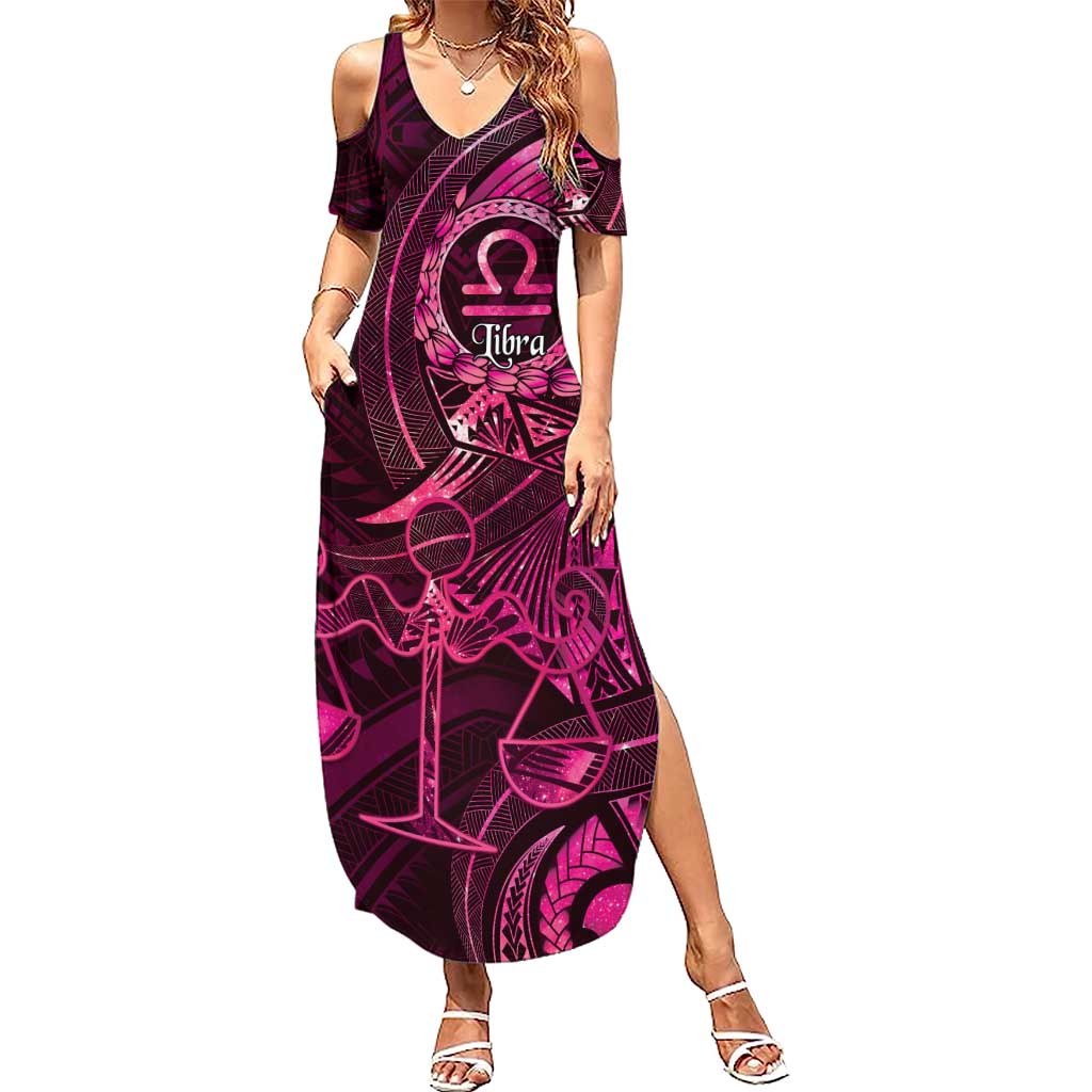 Personalised Polynesia Zodiac Libra Summer Maxi Dress Galaxy Polynesian Pattern Chest Tattoo Style LT14 Women Pink - Polynesian Pride