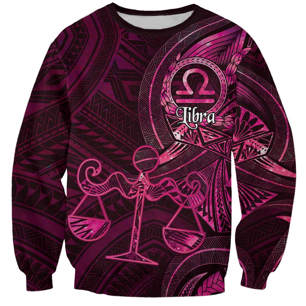 Personalised Polynesia Zodiac Libra Sweatshirt Galaxy Polynesian Pattern Chest Tattoo Style LT14 Unisex Pink - Polynesian Pride
