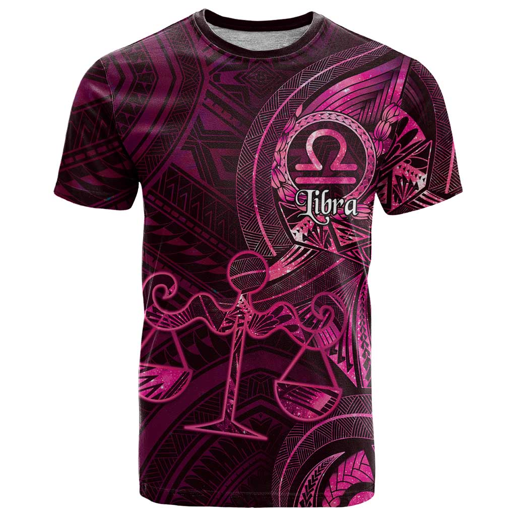 Personalised Polynesia Zodiac Libra T Shirt Galaxy Polynesian Pattern Chest Tattoo Style LT14 Pink - Polynesian Pride