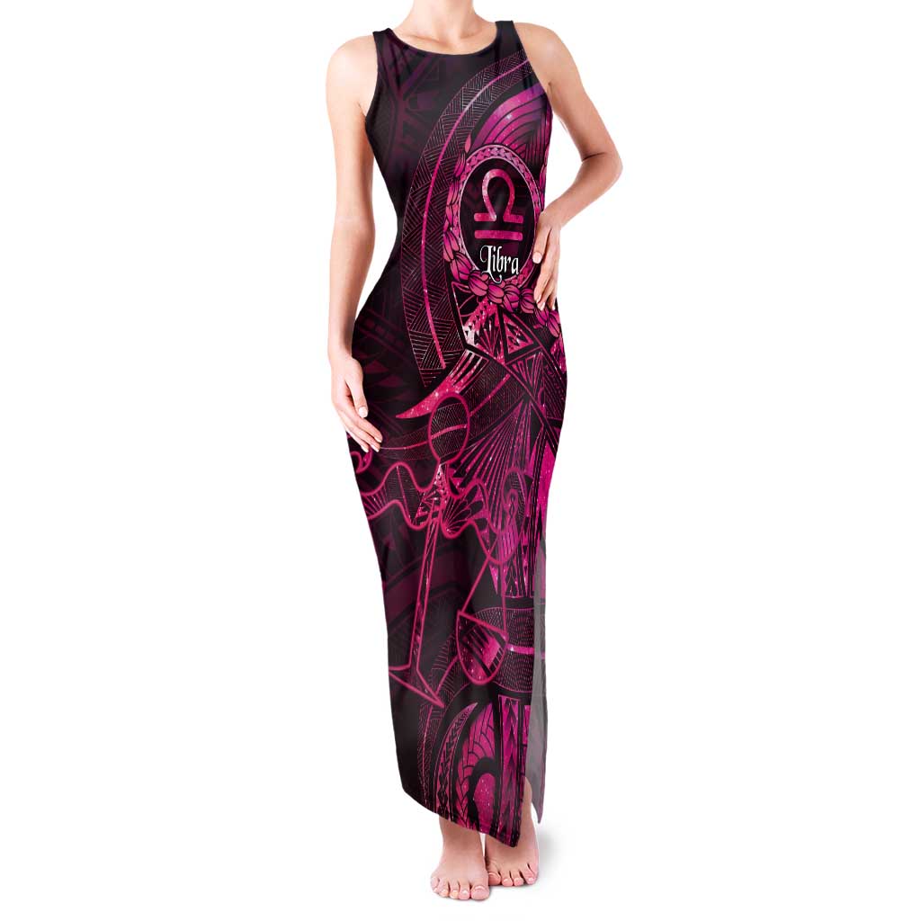 Personalised Polynesia Zodiac Libra Tank Maxi Dress Galaxy Polynesian Pattern Chest Tattoo Style LT14 Women Pink - Polynesian Pride