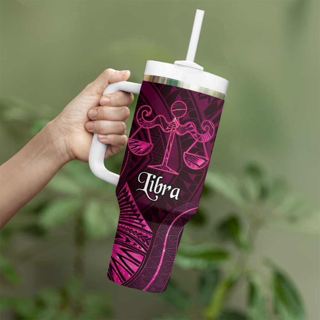 Personalised Polynesia Zodiac Libra Tumbler With Handle Galaxy Polynesian Pattern Chest Tattoo Style LT14 - Polynesian Pride