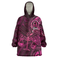 Personalised Polynesia Zodiac Libra Wearable Blanket Hoodie Galaxy Polynesian Pattern Chest Tattoo Style LT14 One Size Pink - Polynesian Pride