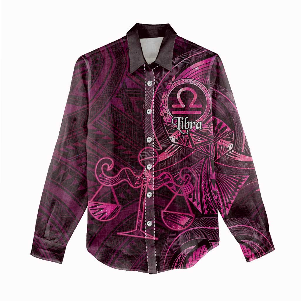 Personalised Polynesia Zodiac Libra Women Casual Shirt Galaxy Polynesian Pattern Chest Tattoo Style LT14 - Polynesian Pride