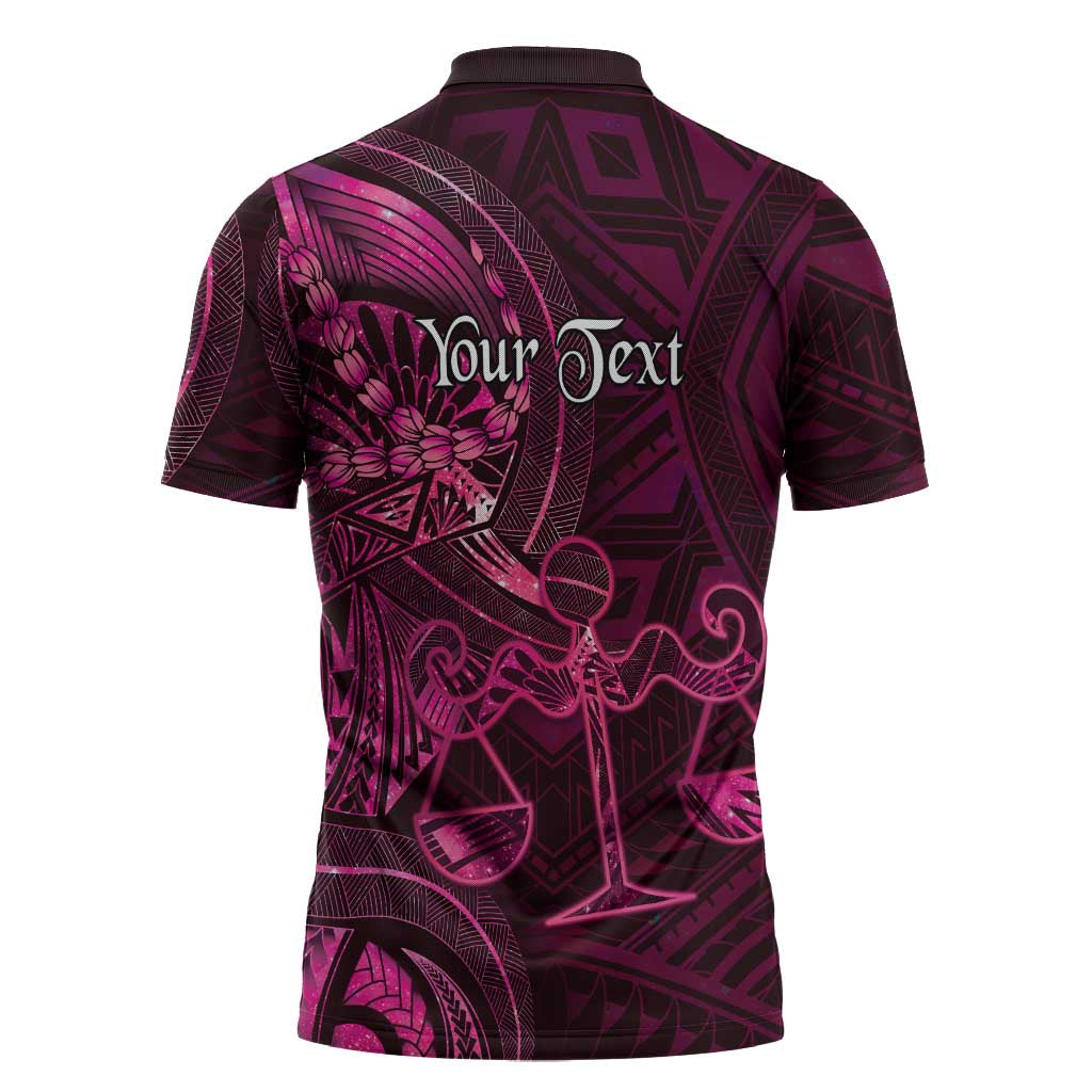 Personalised Polynesia Zodiac Libra Zipper Polo Shirt Galaxy Polynesian Pattern Chest Tattoo Style LT14 - Polynesian Pride