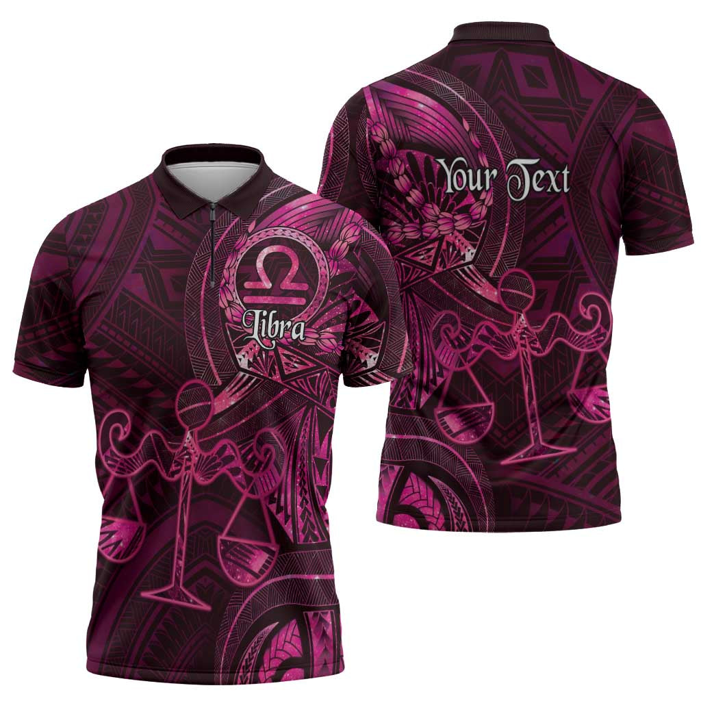 Personalised Polynesia Zodiac Libra Zipper Polo Shirt Galaxy Polynesian Pattern Chest Tattoo Style LT14 - Polynesian Pride