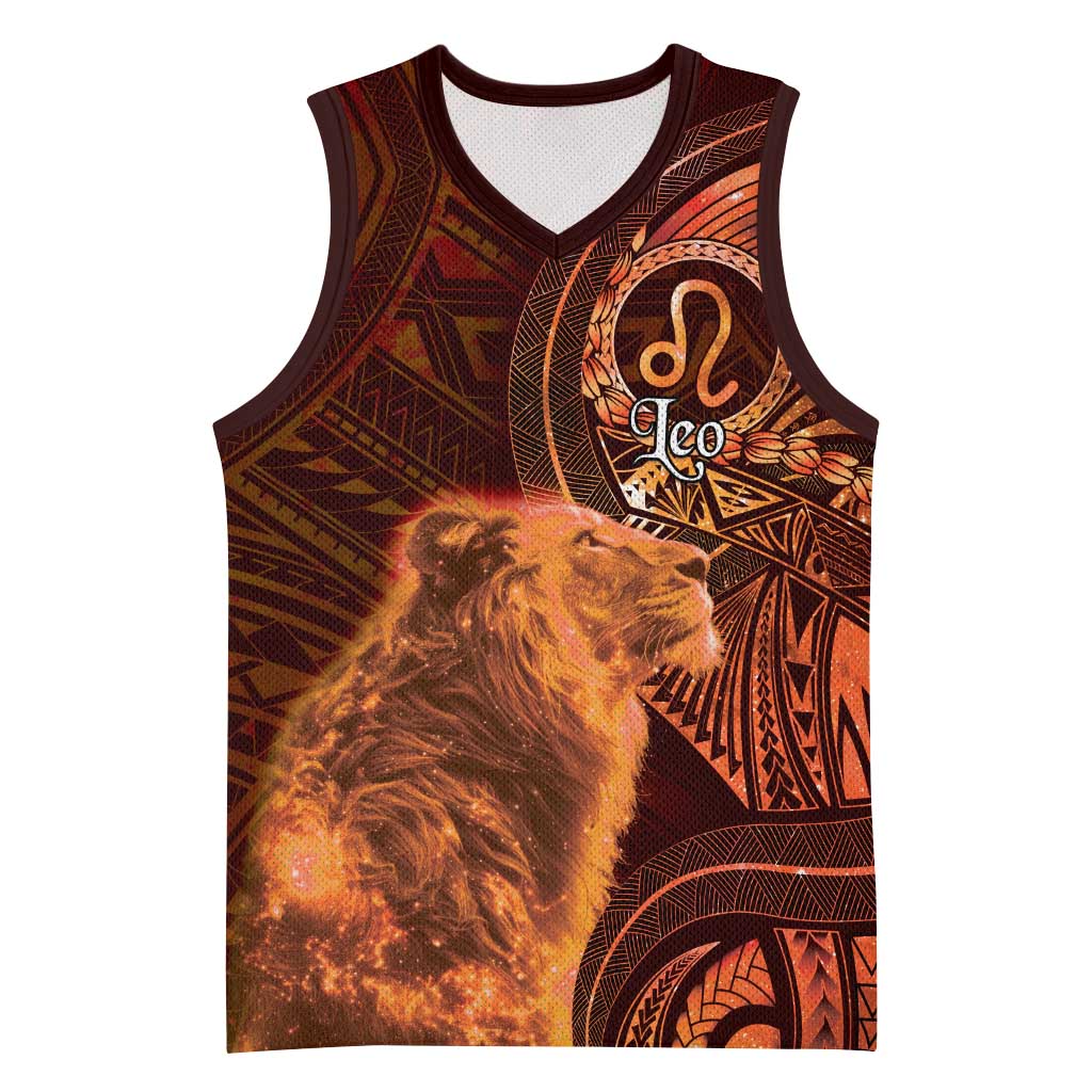 Personalised Polynesia Zodiac Leo Basketball Jersey Galaxy Polynesian Pattern Chest Tattoo Style LT14 Unisex Orange - Polynesian Pride