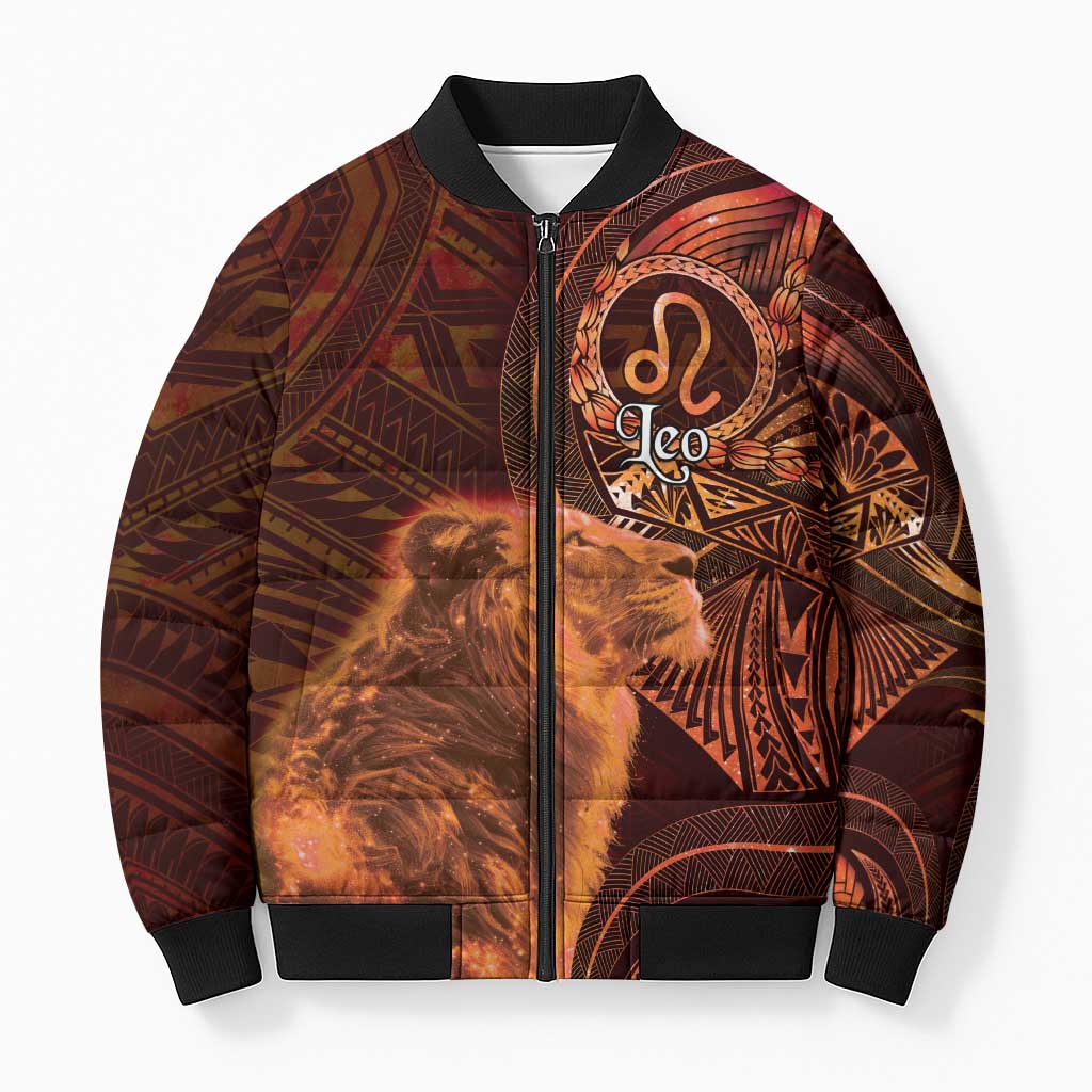 Personalised Polynesia Zodiac Leo Bomber Puffer Jacket Galaxy Polynesian Pattern Chest Tattoo Style LT14 Unisex Orange - Polynesian Pride