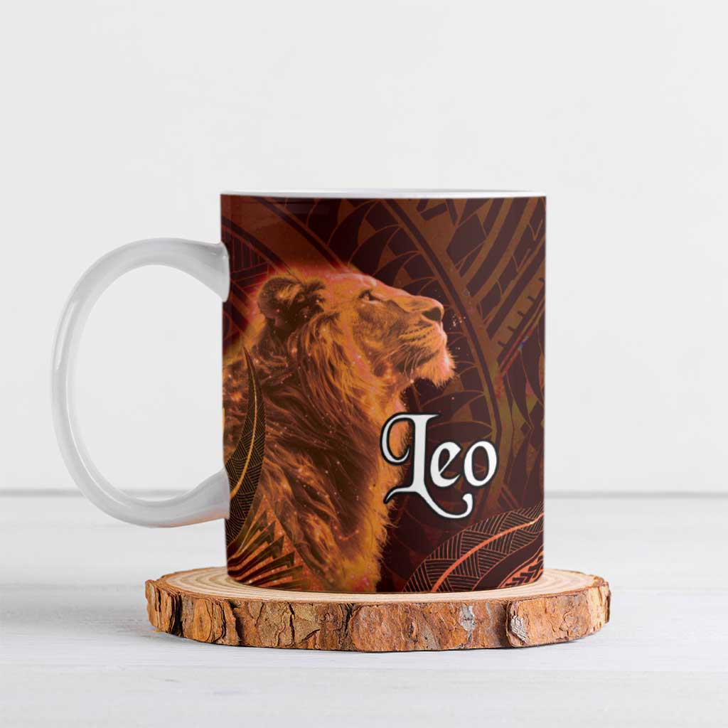 Personalised Polynesia Zodiac Leo Ceramic Mug Galaxy Polynesian Pattern Chest Tattoo Style LT14 Orange - Polynesian Pride