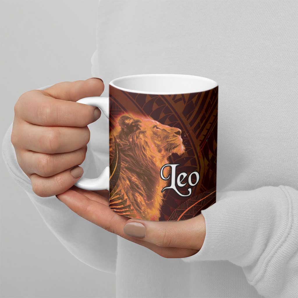 Personalised Polynesia Zodiac Leo Ceramic Mug Galaxy Polynesian Pattern Chest Tattoo Style LT14 - Polynesian Pride