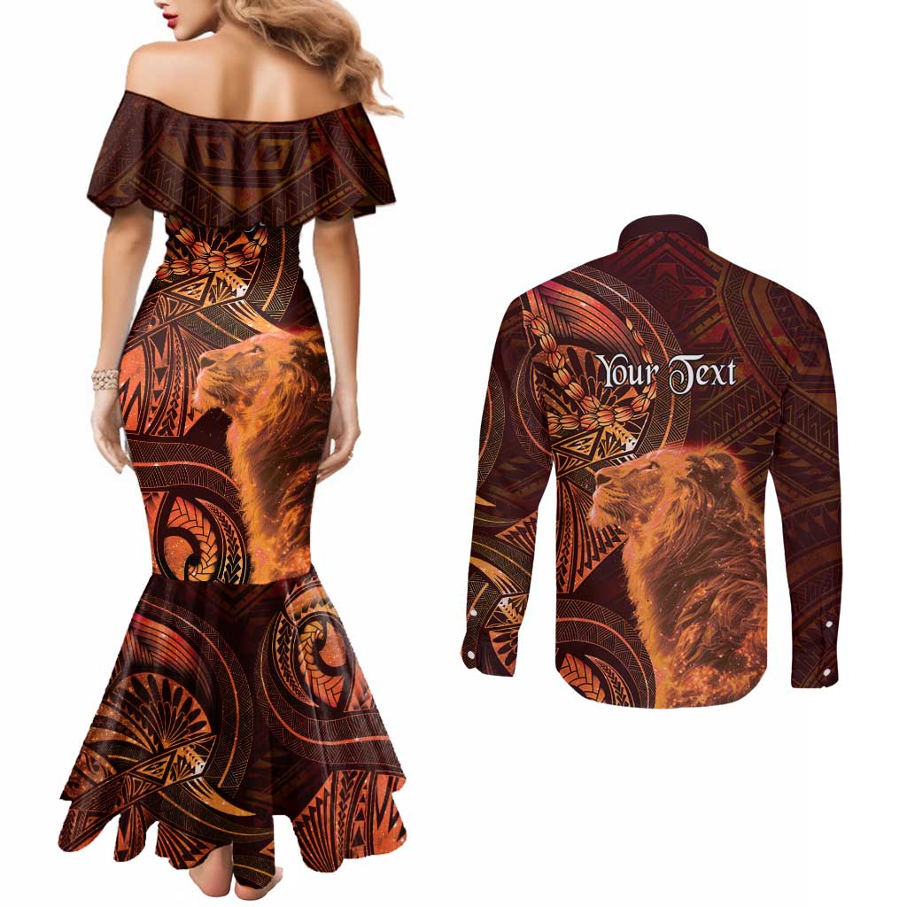 Personalised Polynesia Zodiac Leo Couples Matching Mermaid Dress and Long Sleeve Button Shirt Galaxy Polynesian Pattern Chest Tattoo Style LT14 - Polynesian Pride