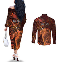 Personalised Polynesia Zodiac Leo Couples Matching Off The Shoulder Long Sleeve Dress and Long Sleeve Button Shirt Galaxy Polynesian Pattern Chest Tattoo Style LT14 - Polynesian Pride