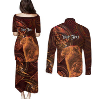 Personalised Polynesia Zodiac Leo Couples Matching Puletasi and Long Sleeve Button Shirt Galaxy Polynesian Pattern Chest Tattoo Style LT14 - Polynesian Pride