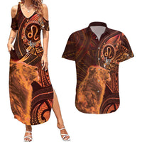 Personalised Polynesia Zodiac Leo Couples Matching Summer Maxi Dress and Hawaiian Shirt Galaxy Polynesian Pattern Chest Tattoo Style LT14 Orange - Polynesian Pride