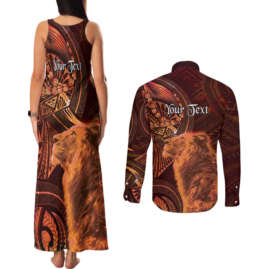 Personalised Polynesia Zodiac Leo Couples Matching Tank Maxi Dress and Long Sleeve Button Shirt Galaxy Polynesian Pattern Chest Tattoo Style LT14 - Polynesian Pride
