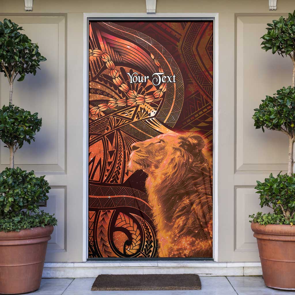Personalised Polynesia Zodiac Leo Door Cover Galaxy Polynesian Pattern Chest Tattoo Style LT14 Orange - Polynesian Pride