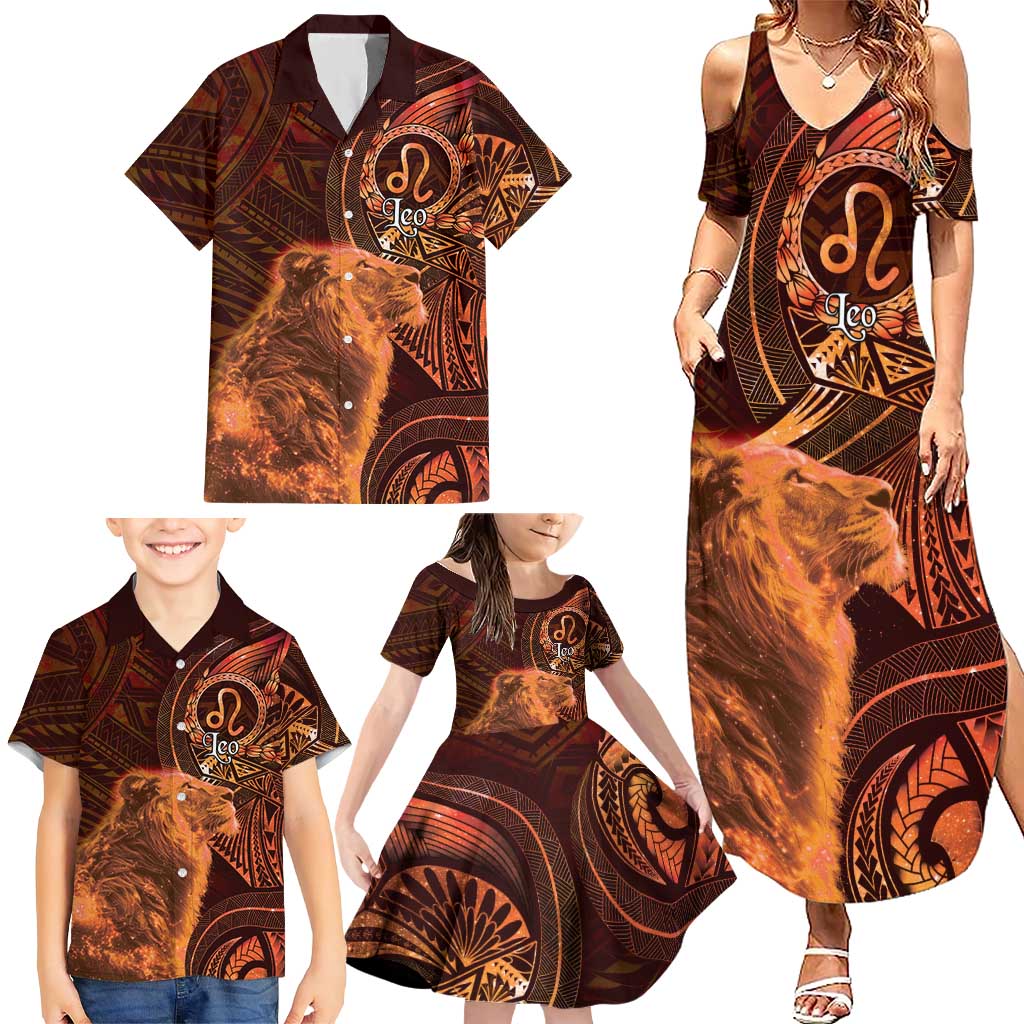 Personalised Polynesia Zodiac Leo Family Matching Summer Maxi Dress and Hawaiian Shirt Galaxy Polynesian Pattern Chest Tattoo Style LT14 - Polynesian Pride