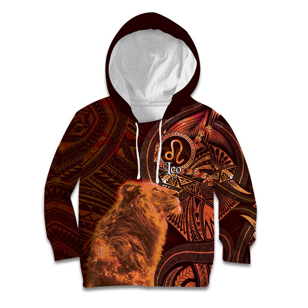 Personalised Polynesia Zodiac Leo Kid Hoodie Galaxy Polynesian Pattern Chest Tattoo Style LT14 Hoodie Orange - Polynesian Pride
