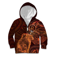 Personalised Polynesia Zodiac Leo Kid Hoodie Galaxy Polynesian Pattern Chest Tattoo Style LT14 Zip Hoodie Orange - Polynesian Pride