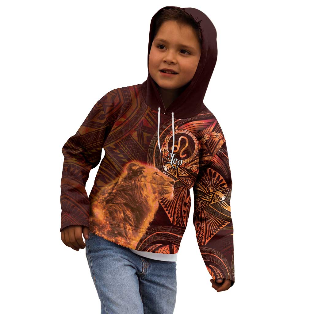 Personalised Polynesia Zodiac Leo Kid Hoodie Galaxy Polynesian Pattern Chest Tattoo Style LT14 - Polynesian Pride