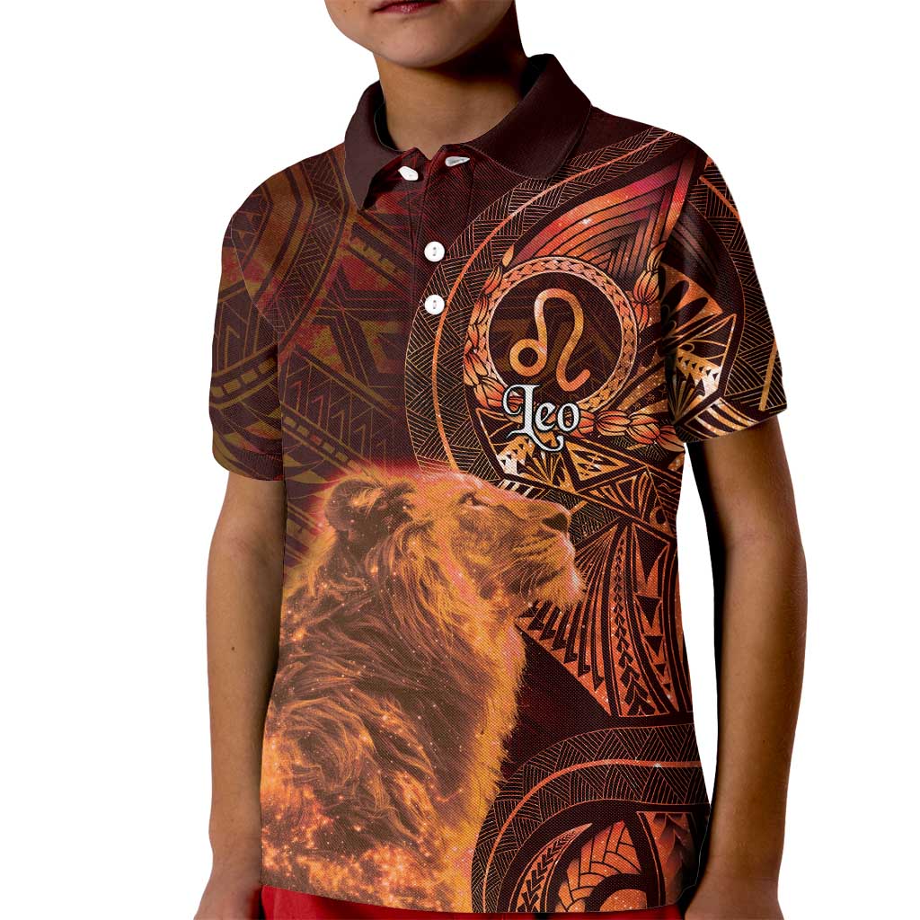Personalised Polynesia Zodiac Leo Kid Polo Shirt Galaxy Polynesian Pattern Chest Tattoo Style LT14 Kid Orange - Polynesian Pride