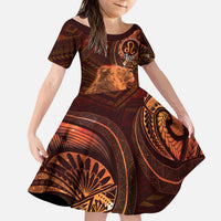 Personalised Polynesia Zodiac Leo Kid Short Sleeve Dress Galaxy Polynesian Pattern Chest Tattoo Style