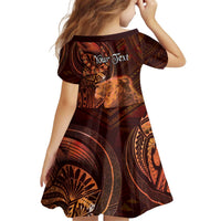 Personalised Polynesia Zodiac Leo Kid Short Sleeve Dress Galaxy Polynesian Pattern Chest Tattoo Style