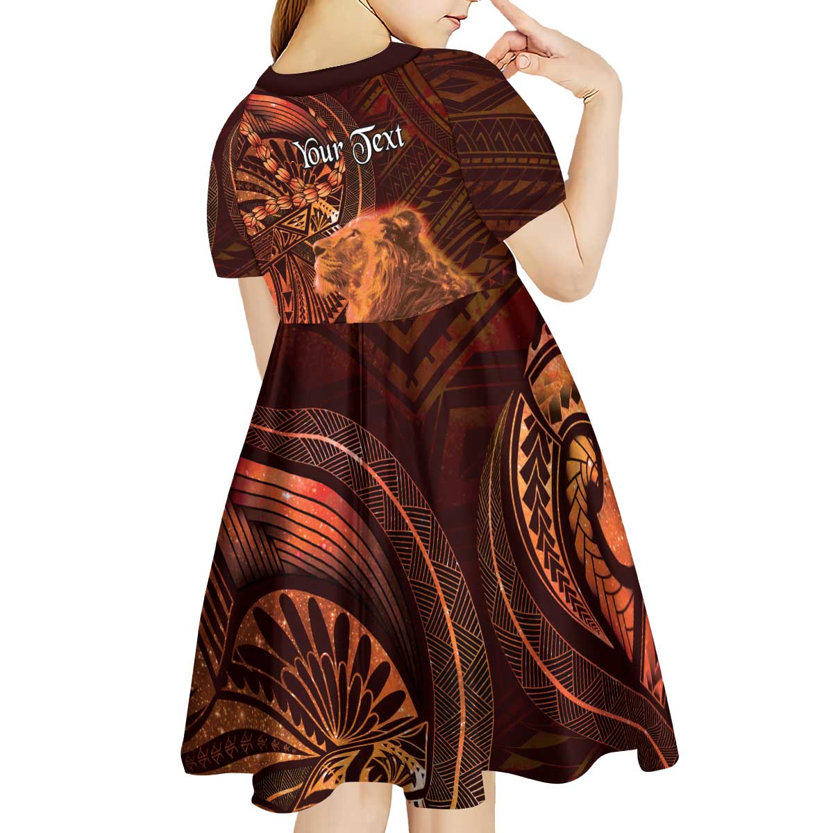 Personalised Polynesia Zodiac Leo Kid Short Sleeve Dress Galaxy Polynesian Pattern Chest Tattoo Style