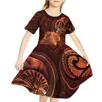 Personalised Polynesia Zodiac Leo Kid Short Sleeve Dress Galaxy Polynesian Pattern Chest Tattoo Style