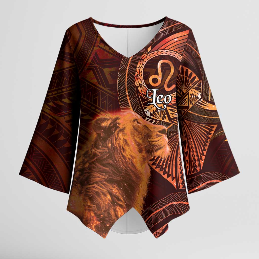 Personalised Polynesia Zodiac Leo Kimono Sleeve Blouse Galaxy Polynesian Pattern Chest Tattoo Style