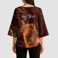 Personalised Polynesia Zodiac Leo Kimono Sleeve Blouse Galaxy Polynesian Pattern Chest Tattoo Style