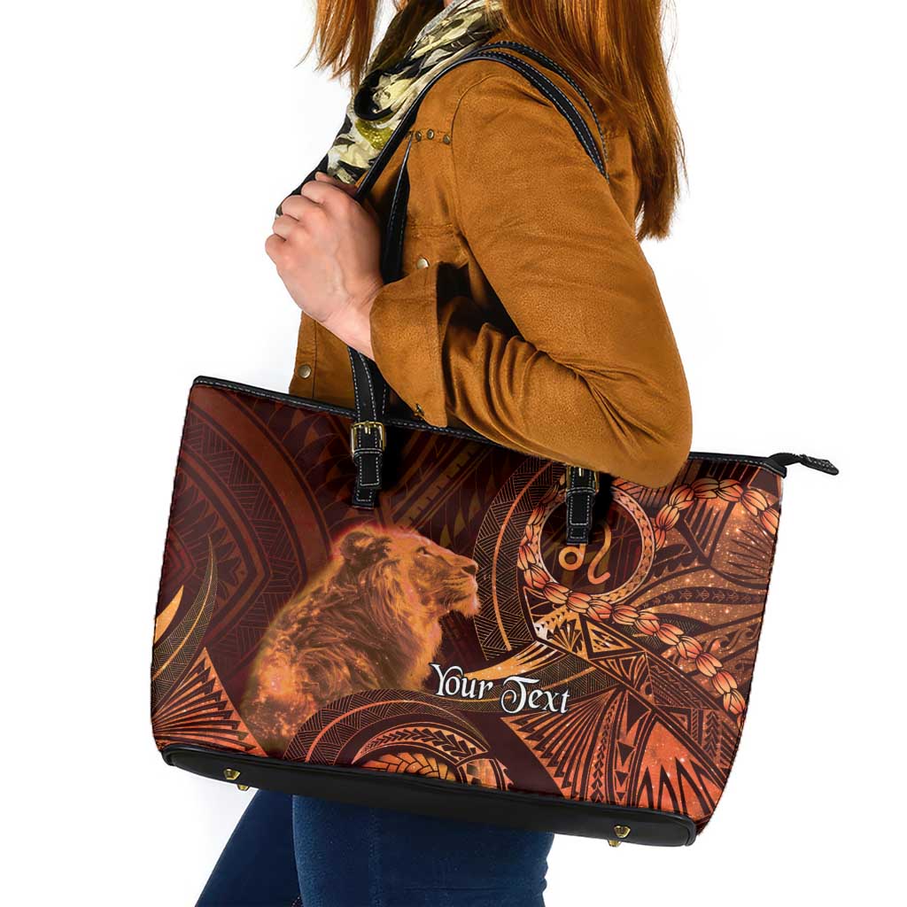 Personalised Polynesia Zodiac Leo Leather Tote Bag Galaxy Polynesian Pattern Chest Tattoo Style LT14 Orange - Polynesian Pride